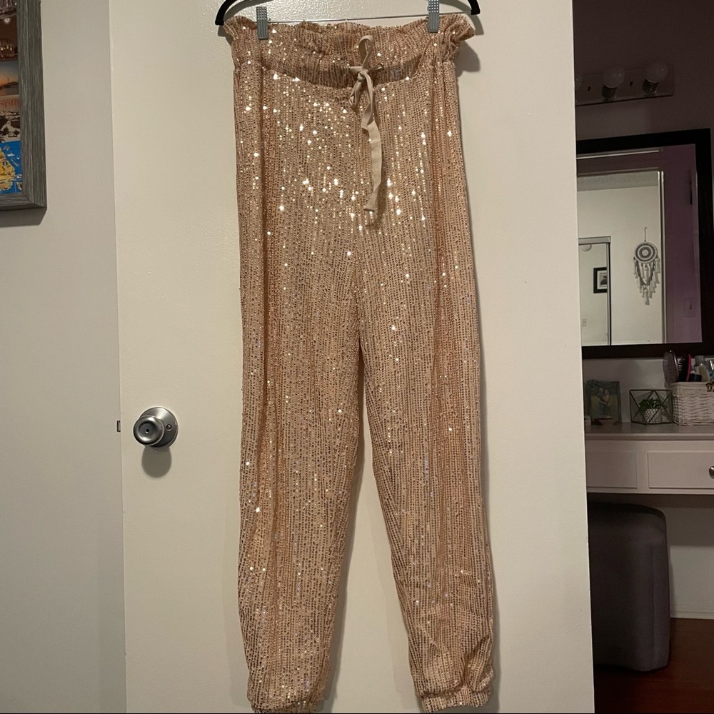 Gold sequin joggers